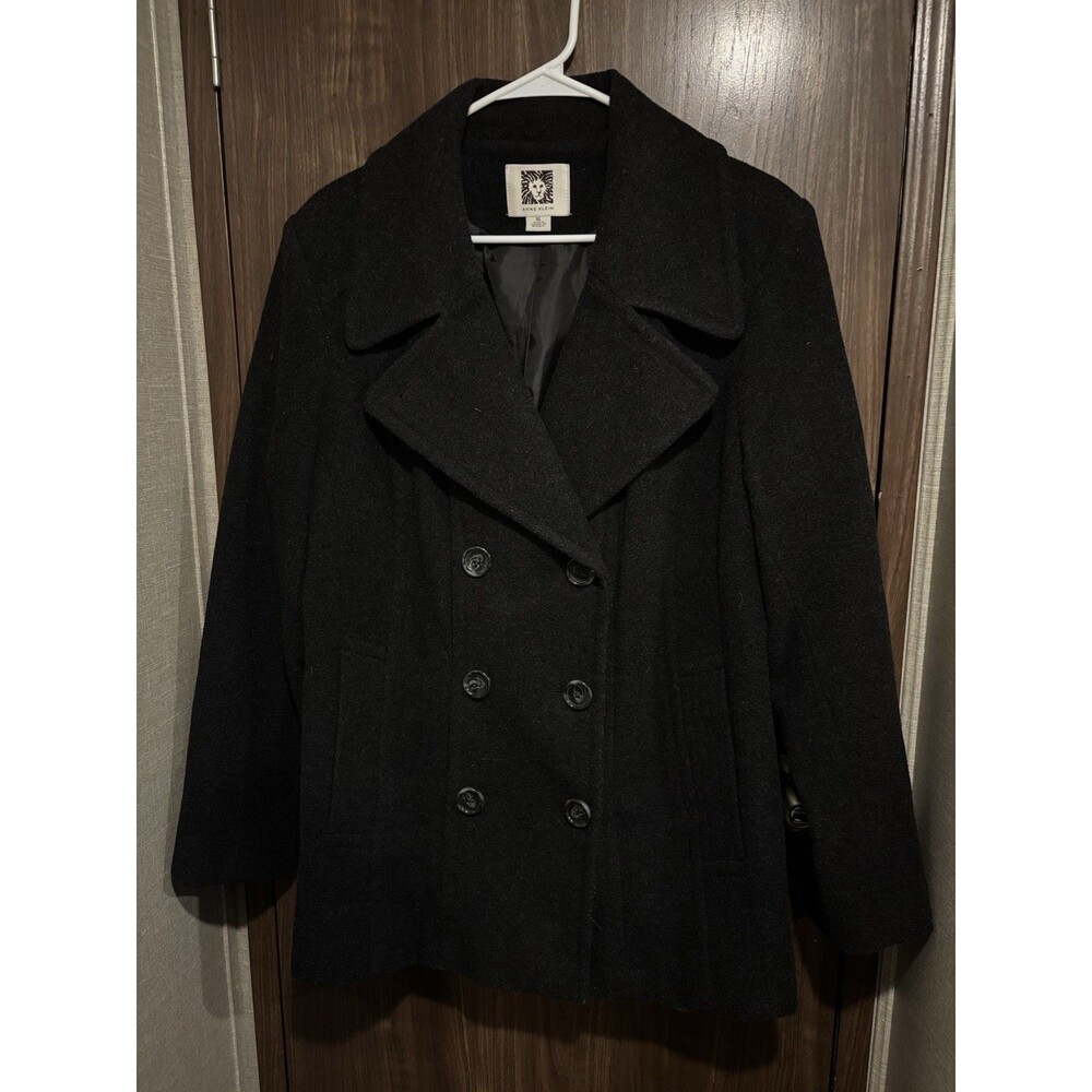 Ann Klein Women’s Double Breasted Peacoat Wool Blend Black Size XL